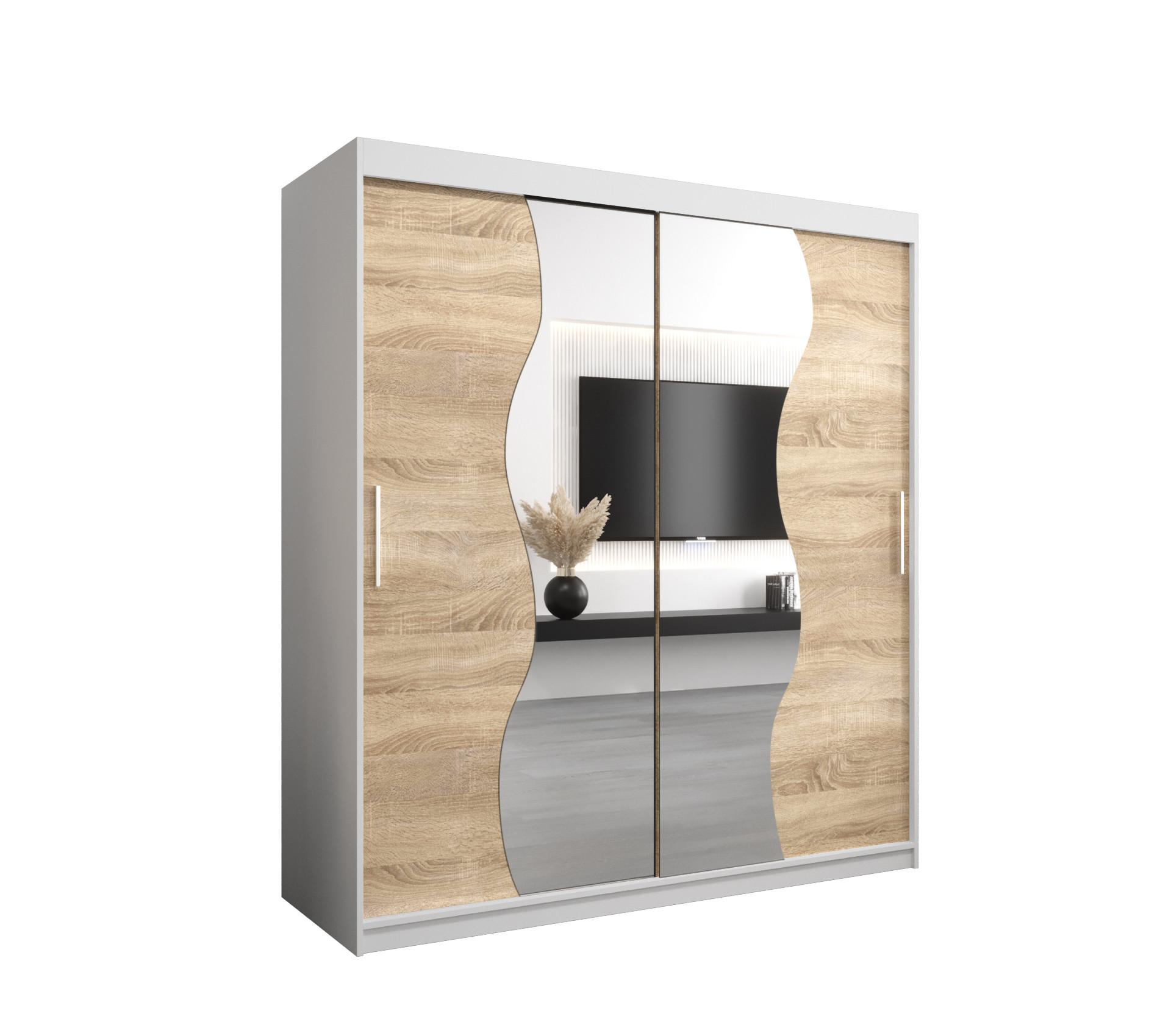 SCHWEBETÜRENSCHRANK 200/180/62 2-türig - Silberfarben/Weiß, Holz/Kunststoff (180/200/62cm) - MÖBEL KRYSPOL