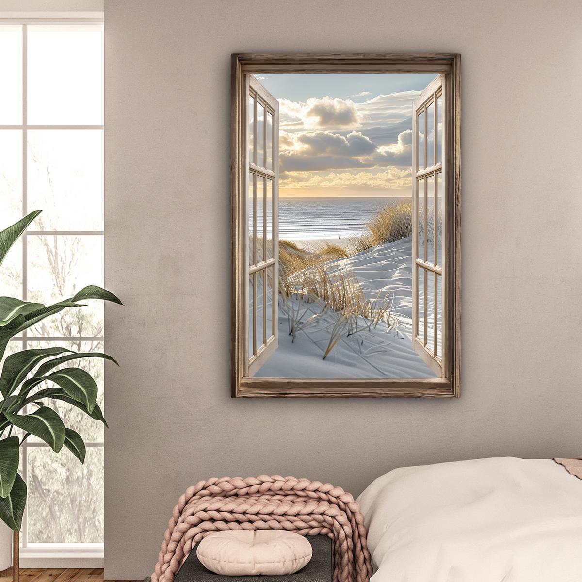 LEINWANDBILD Ausblick - Strand - Dünen - Meer - Natur Deko XXL 80x120 cm - Sandfarben, Textil (80/120cm) - MuchoWow