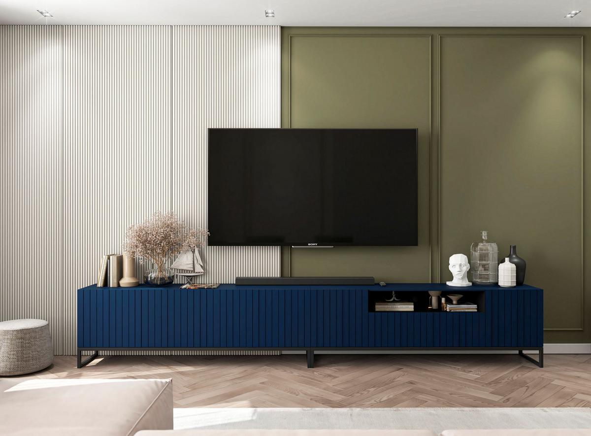 TV-LOWBOARD 2er-Set Elpis2 Marineblau matt mit schwarzem Metallrahmen 150 cm - Blau/Schwarz, Holzwerkstoff/Metall (300/51.5/36.5cm) - Meble Lindner