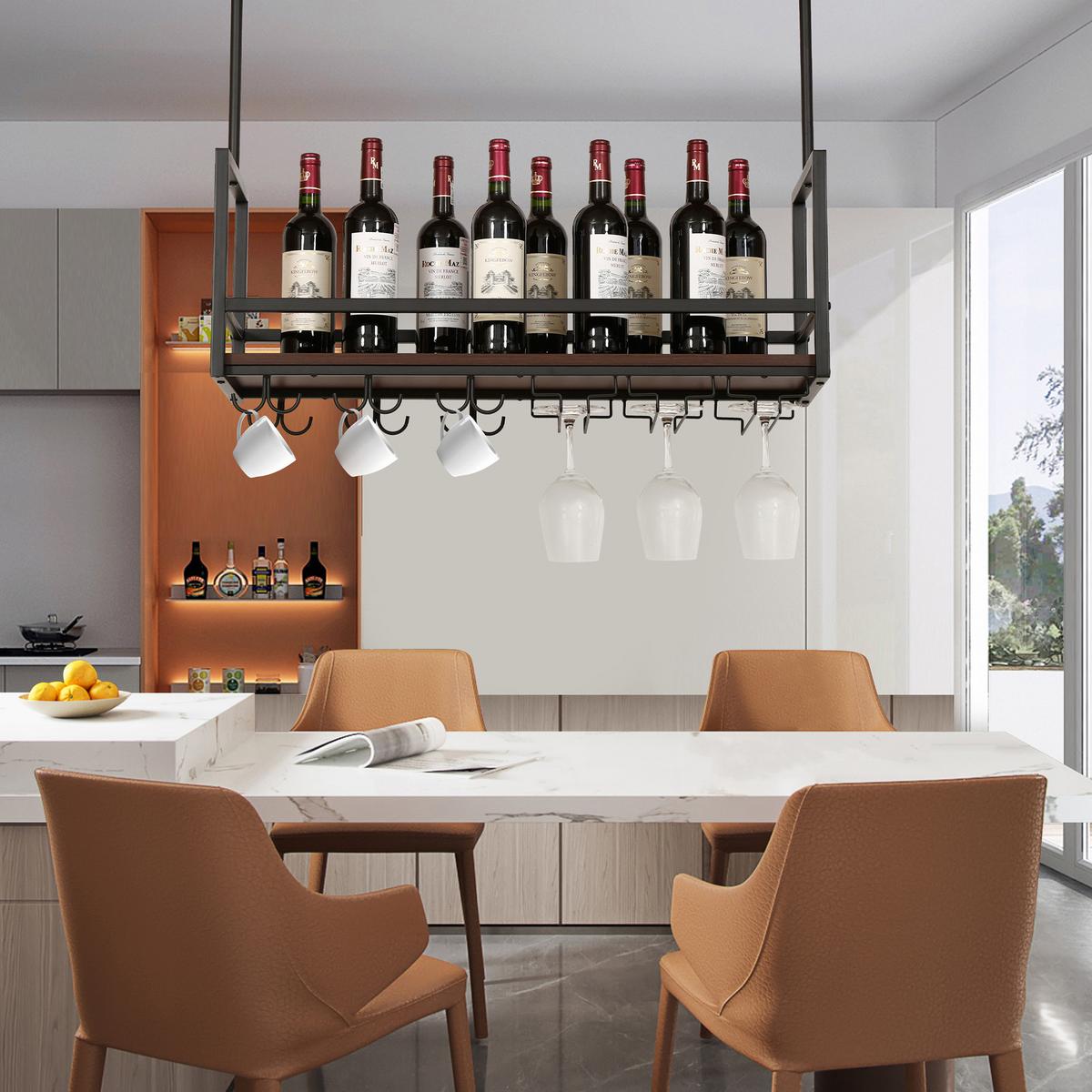 WEINREGAL Borejle - Walnussfarben/Schwarz, Holzwerkstoff/Metall (80/64.5/30cm) - [en.casa]