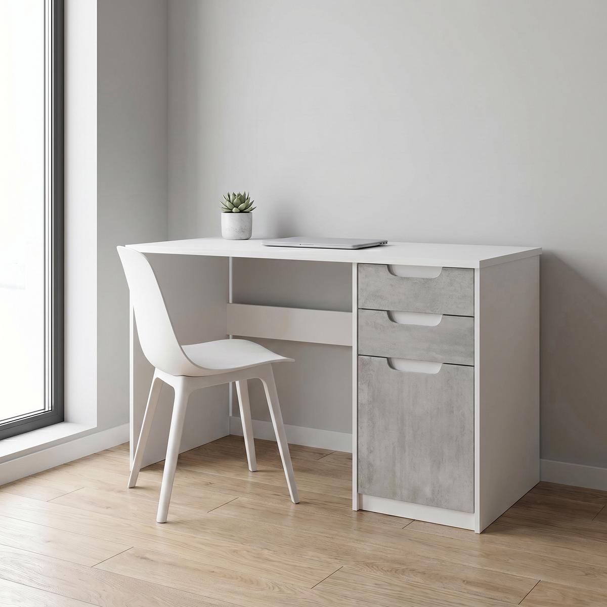 SCHREIBTISCH Logan Fronten in Beton Oxid Optik - Hellgrau, Holzwerkstoff (60/129/76cm) - Vladon