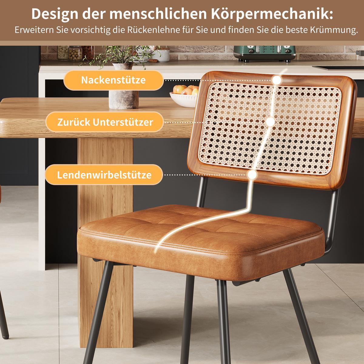 ESSZIMMERSTÜHLE 2er-Set PU-Leder & Rattan Braun - Braun, Leder/Holzwerkstoff (61/79/46cm) - Urban Meuble