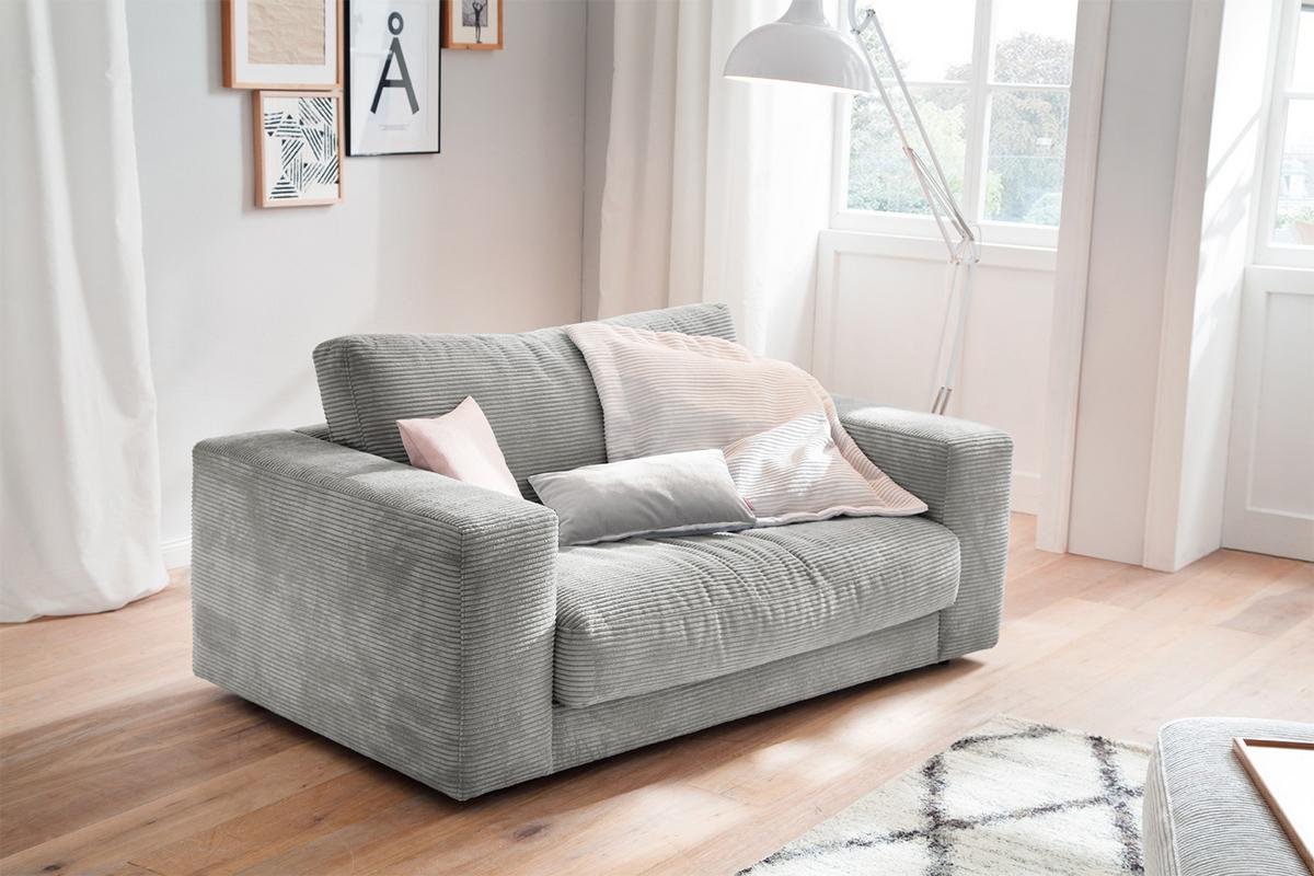 LOVESEAT MADELINE Hellgrau Cord - Hellgrau/Schwarz, Kunststoff/Textil (170/86/127cm) - KAWOLA