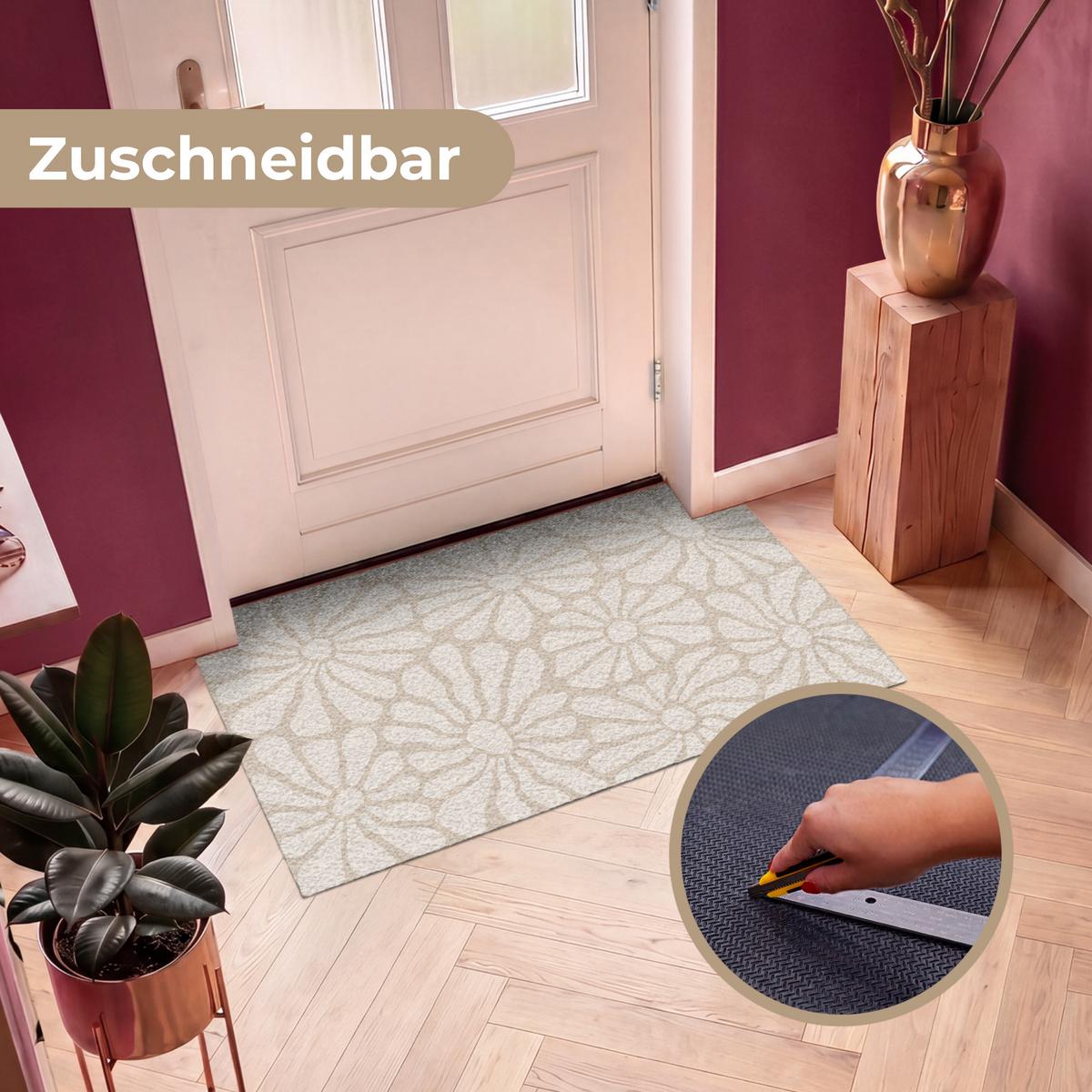 FUSSMATTE Floral - Druck - Beige - Braun - Minimalistisch Schmutzfangmatte 120x80 cm - Sandfarben, Kunststoff (120/0.4cm) - MuchoWow