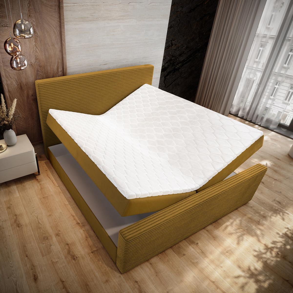 BOXBETT ALORIA 140x200 cm mit Matratze und Topper - Gelb - Gelb, Holz (140/200cm) - MASSENO