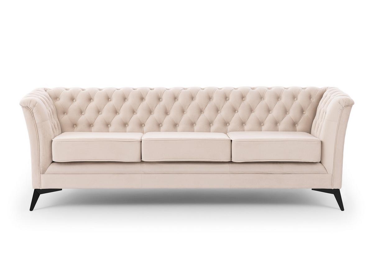 CHESTERFIELD-SOFA 3-sitzer Whitby Beige Samt mit schwarzen Füßen - Beige/Schwarz, Holz/Textil (237/78/82cm) - S-Style Möbel