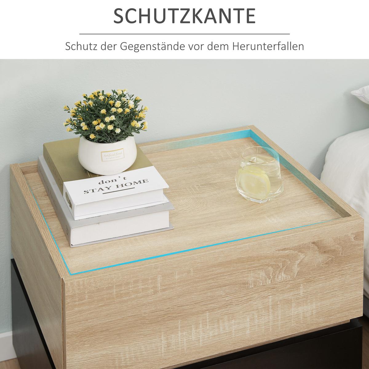 NACHTTISCH mit Schublade, Schwarz+Natur 50 x 40 x 47,5 cm - Schwarz, Holzwerkstoff (40/47.5/50cm) - HOMCOM