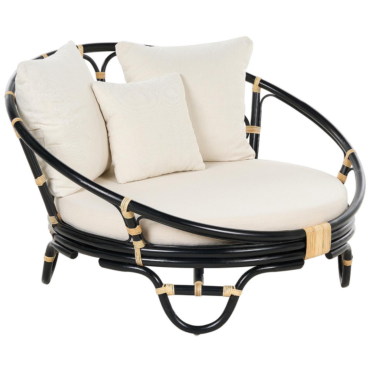 SONNENINSEL 2er-Set Rattan schwarz Auflagen beige ROSSANO - Beige/Schwarz, Naturmaterialien (112/71/110cm)