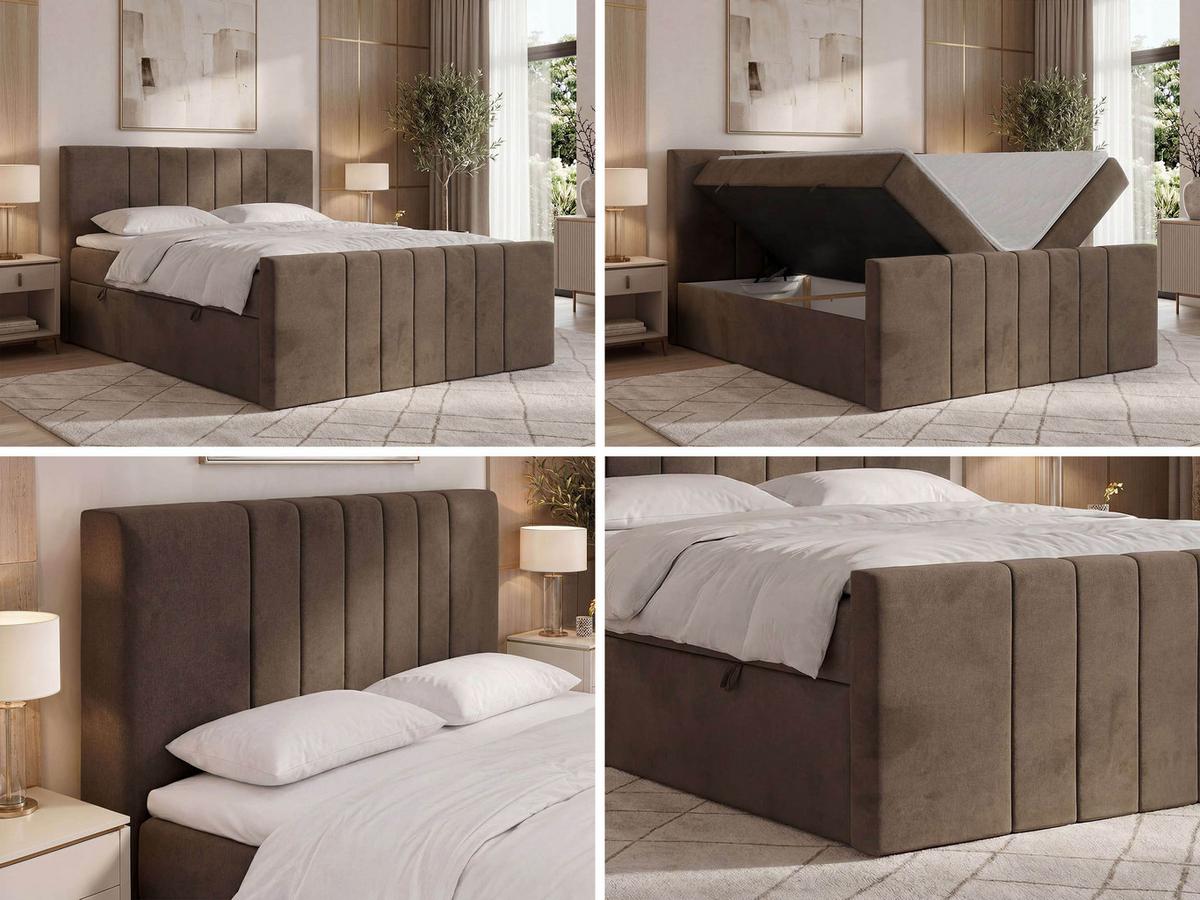 BOXBETT INERO DUO 140/200 - Braun Velvet - Topper Visco - H4 - Schwarz/Braun, Kunststoff/Textil (140/200cm) - MKS
