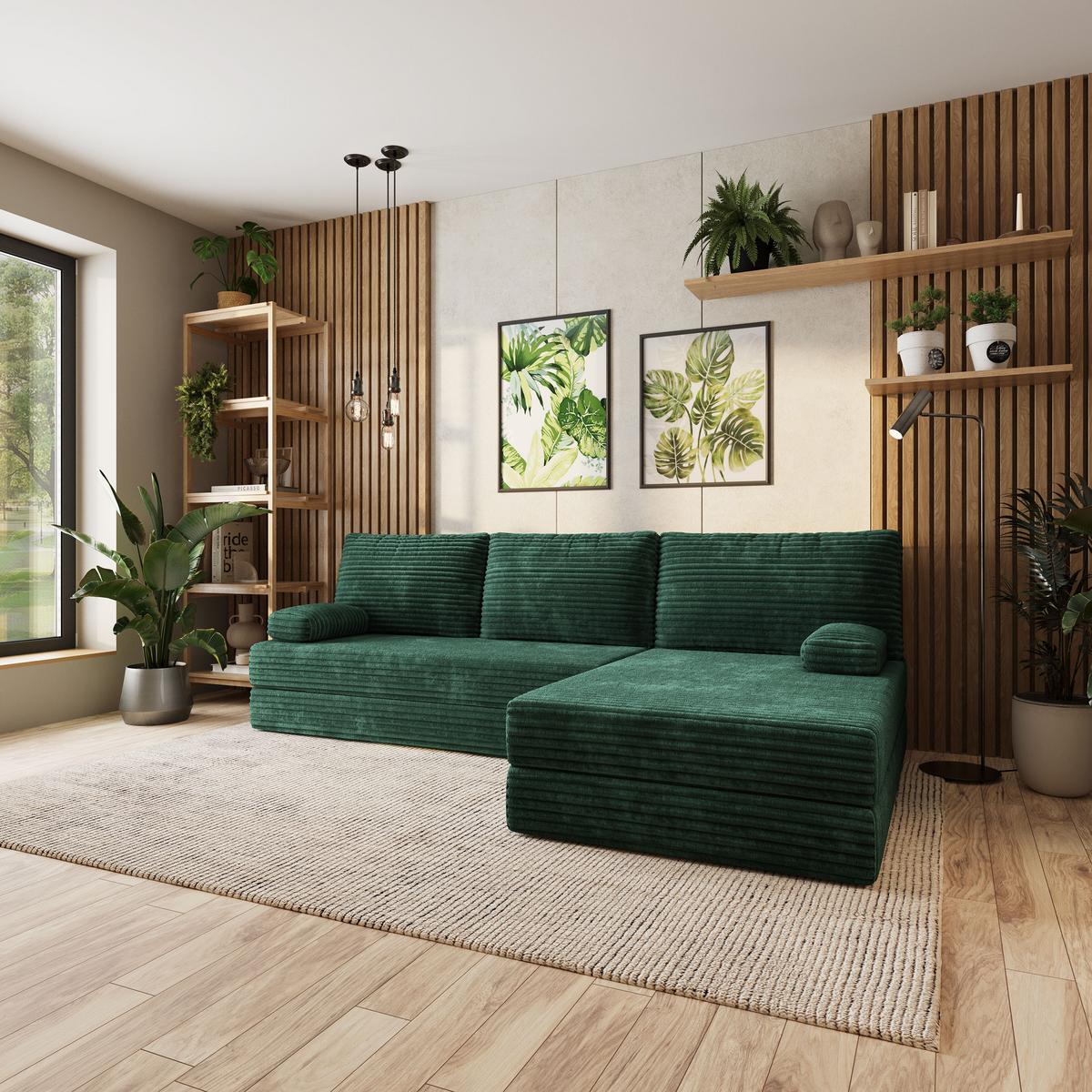 ECKSOFA ANKO modulares Boneless Sofa mit Schlaffunktion Grün Kordstoff - Grün, Textil (270/160cm) - MASSENO
