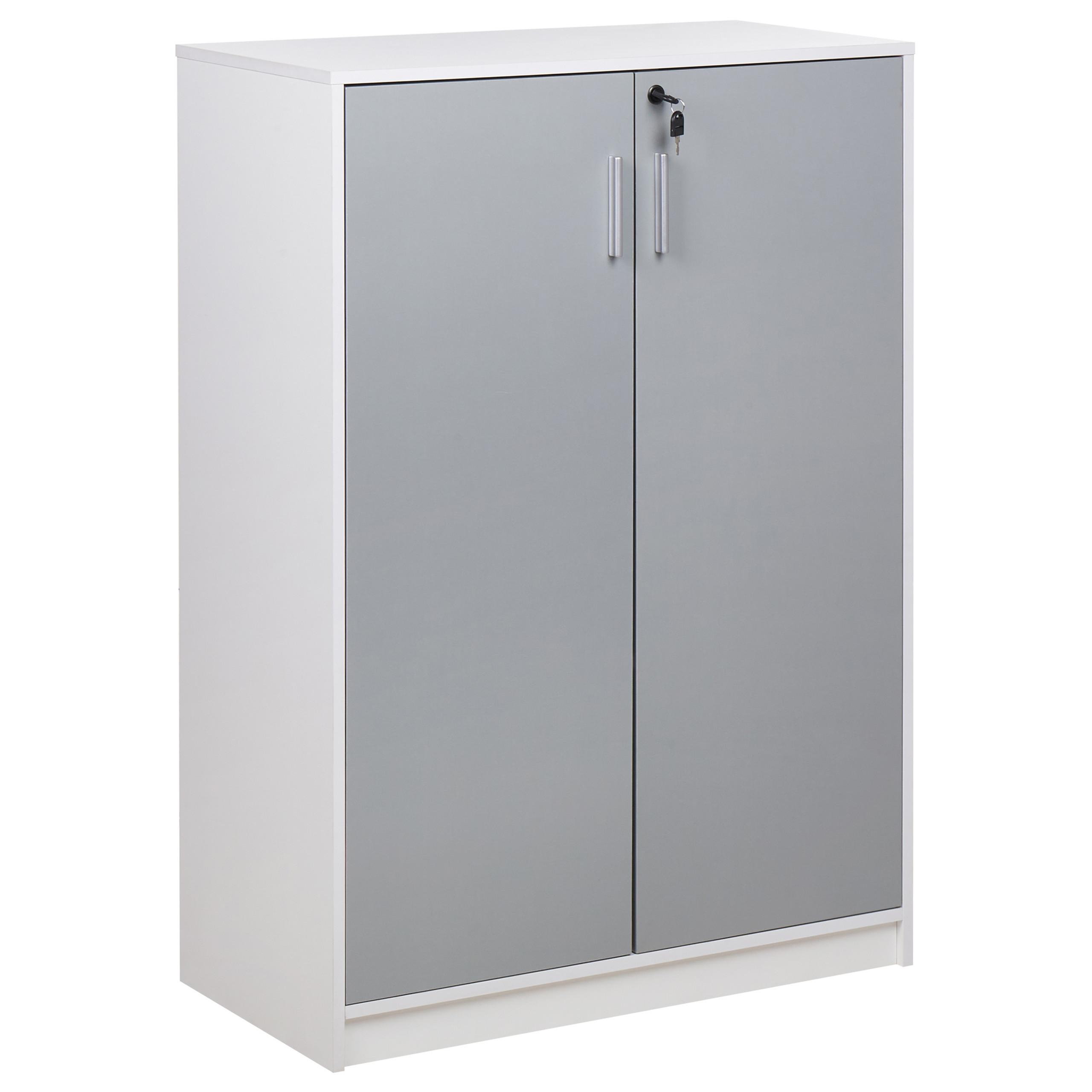 AKTENSCHRANK hellgrau/weiß 117 cm 2 Türen Zehna - Weiß/Grau, Holzwerkstoff (80/117/40cm) - Beliani