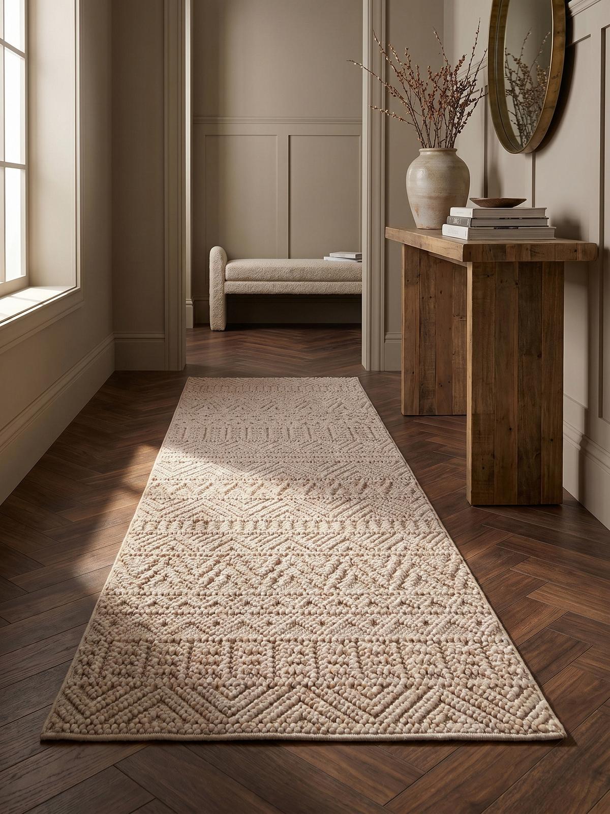 TEPPICH Flachgewebe LANGAU in Beige, mit Ethno-Streifen, 80 x 250 cm - Beige, Textil (80/250cm) - KADIMA DESIGN