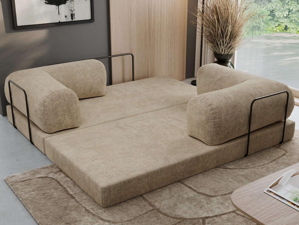 3-SITZER SOFA ORSETTO - Beige Schenille grob gewebt - Beige/Schwarz, Textil/Metall (200/70/100cm) - MKS