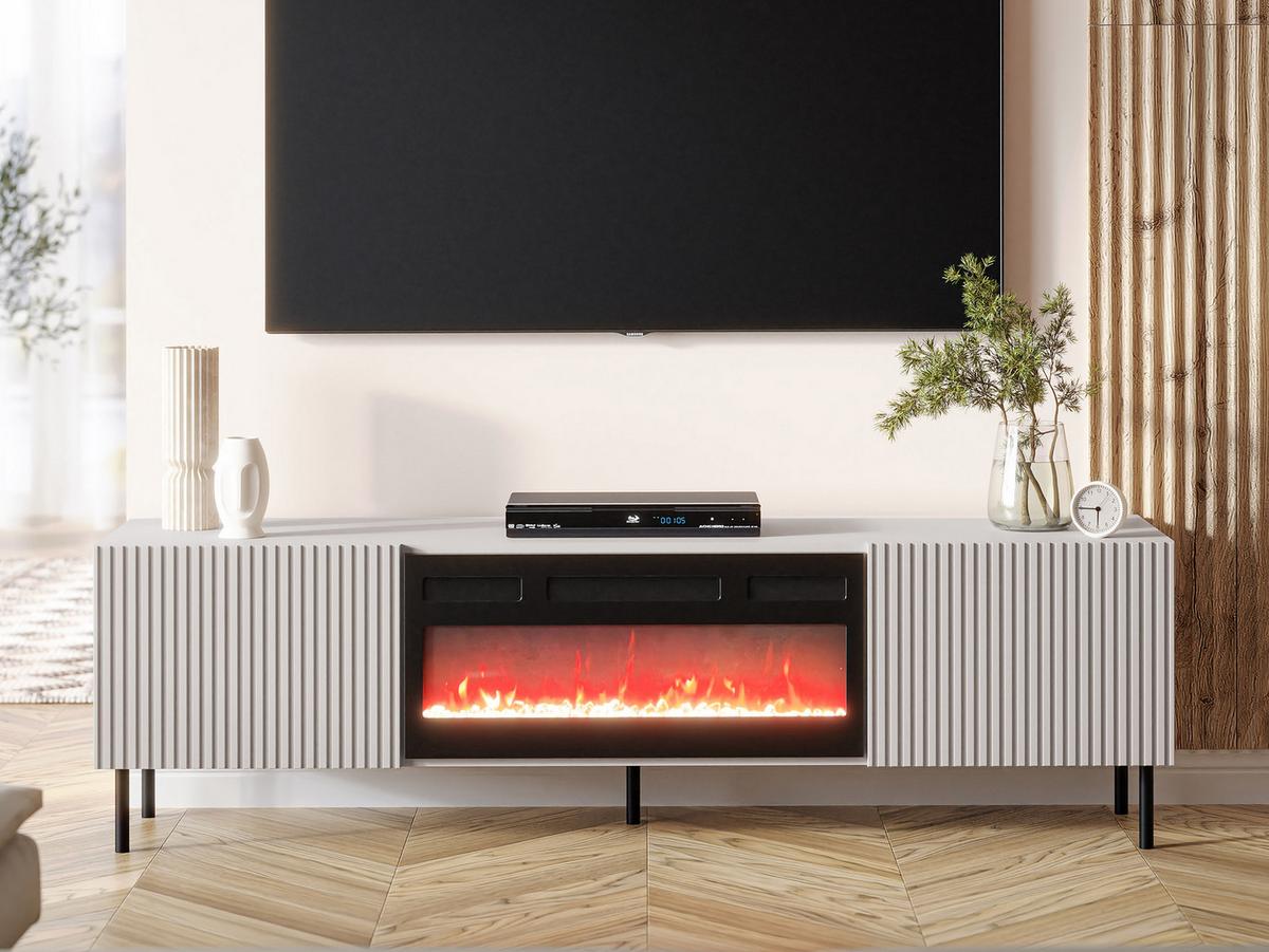 TV-ELEMENT Aruba 2D 181 mit Kamin - Schwarz/Naturfarben, Holzwerkstoff (181/53/42cm) - MIRJAN24