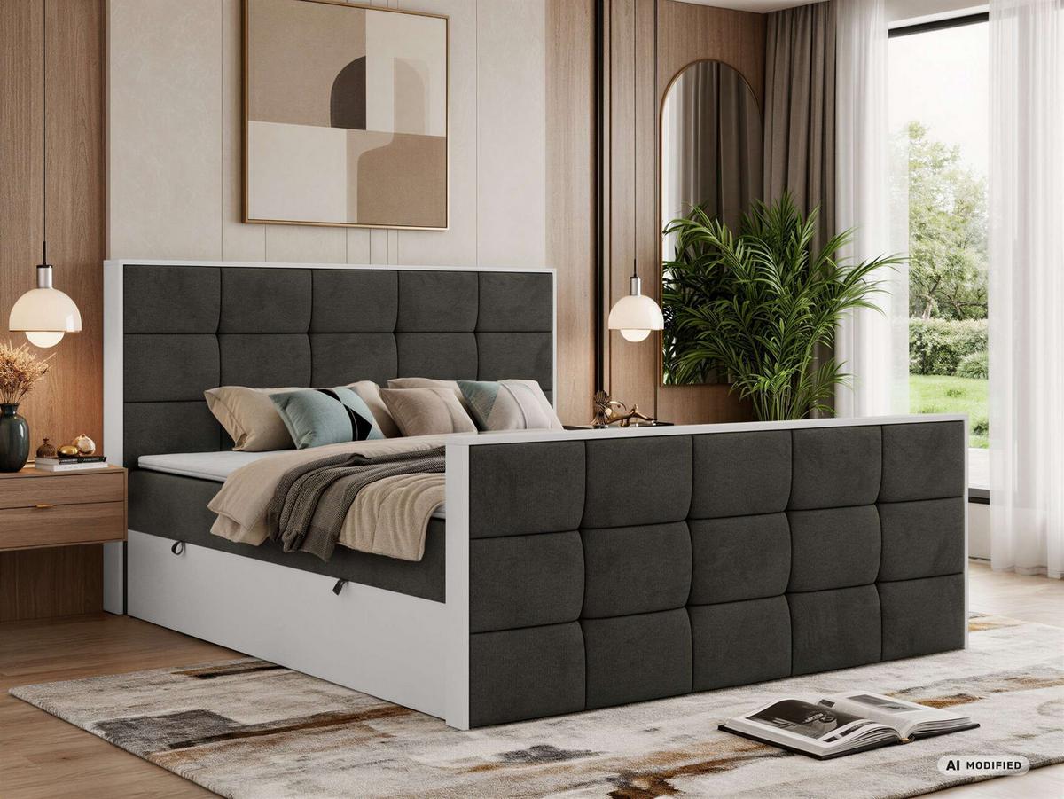 BOXBETT ALVIT DUO 180/200 - Dunkelgrau Velvet - Topper T25 - H3 - Dunkelgrau/Anthrazit, Kunststoff/Textil (180/200cm) - MKS