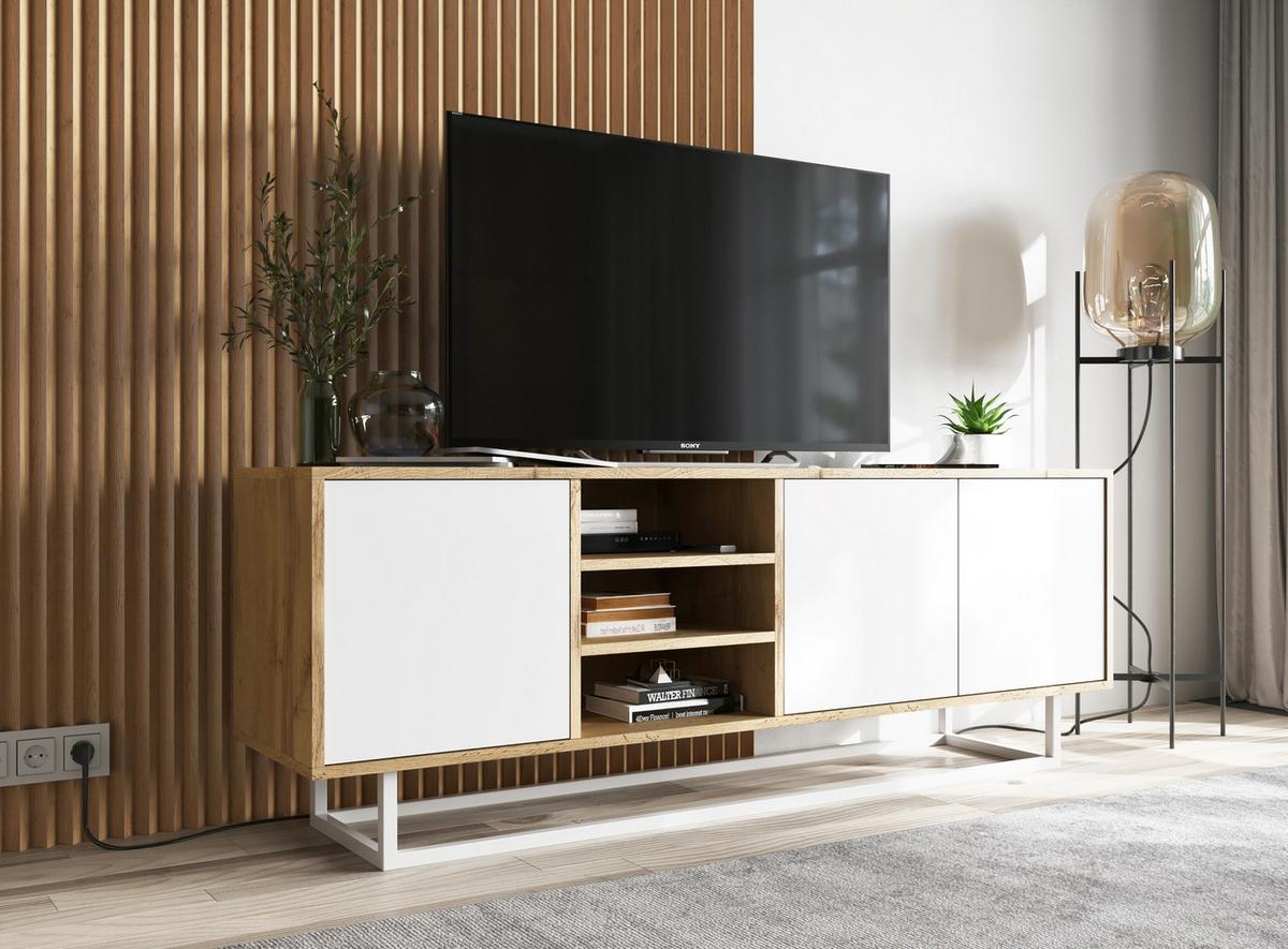 TV-LOWBOARD Apollo Eiche wotan Weiß Matt 150/53/35 cm - Weiß, Holzwerkstoff/Metall (150/53/35cm) - Meble Lindner