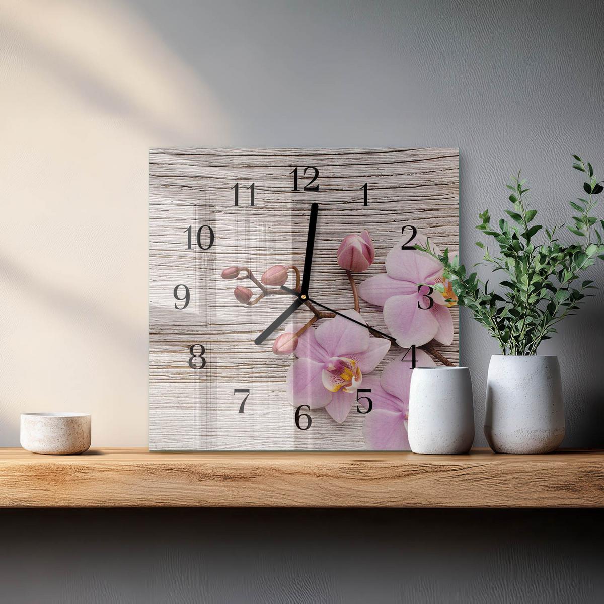 WANDUHR aus Glas 30x30 cm - Orchidee - Lila, Glas (30/30/0.4cm) - TULUP