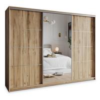 SCHWEBETÜRENSCHRANK VARO 270/205/60 cm 3-türig mit Spiegel Eiche Wotan - Eiche Wotan, Holzwerkstoff (270/205/60cm) - MASSENO