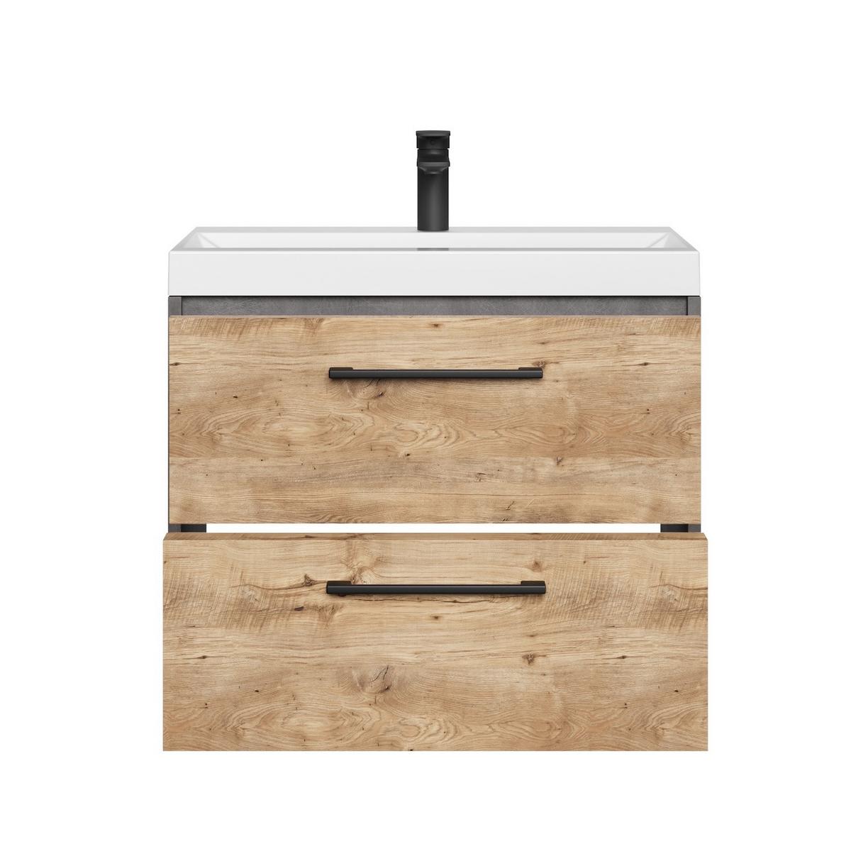 BADMÖBEL-SET Florence 2 Teile Kastanien Eiche / Grau - 60 x 35 x 51 cm - Eichefarben/Grau, Holz (60/51/35cm) - Badplaats
