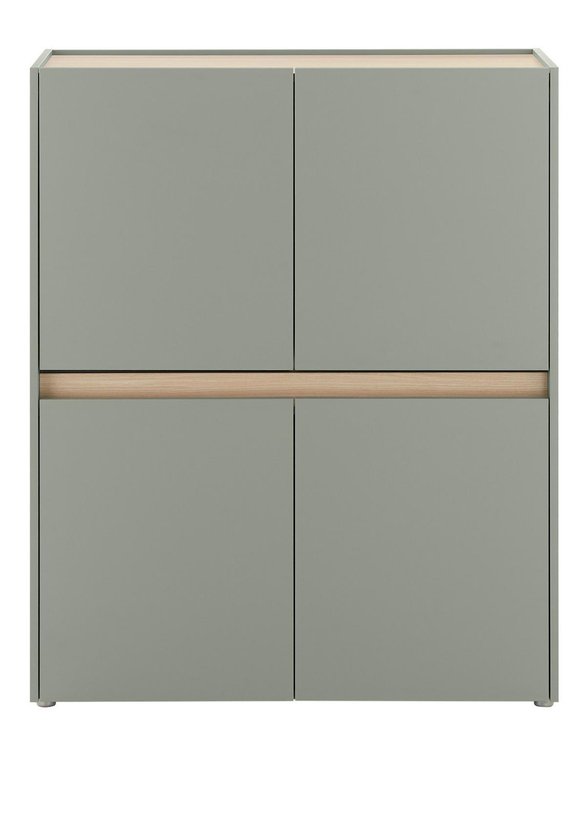 HIGHBOARD in Salbei Grün mit Eiche, 4-türige Kommode mit 8 Fächern, 100 x 120 cm - Salbeigrün/Eichefarben, Holz/Holzwerkstoff (100/120/40cm) - Furn.Design
