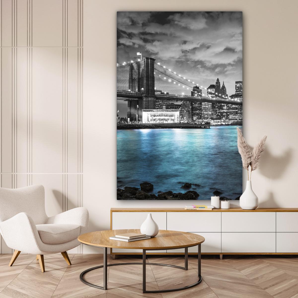 LEINWANDBILD New York - Skyline - Stadt - Blau Deko Groß 90x140 cm - Blaugrau, Textil (90/140cm) - MuchoWow