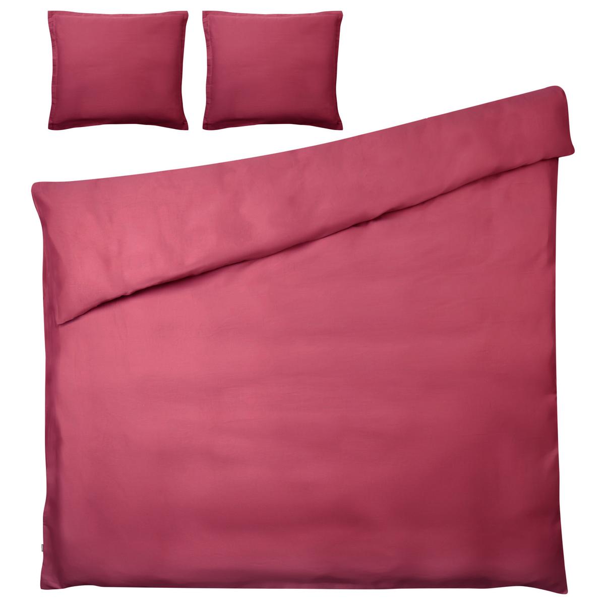 BETTWÄSCHE-SET 200/200 cm Baumwollsatin Burgunderrot Parkrose - Dunkelrot, Textil (200/200cm) - Beliani