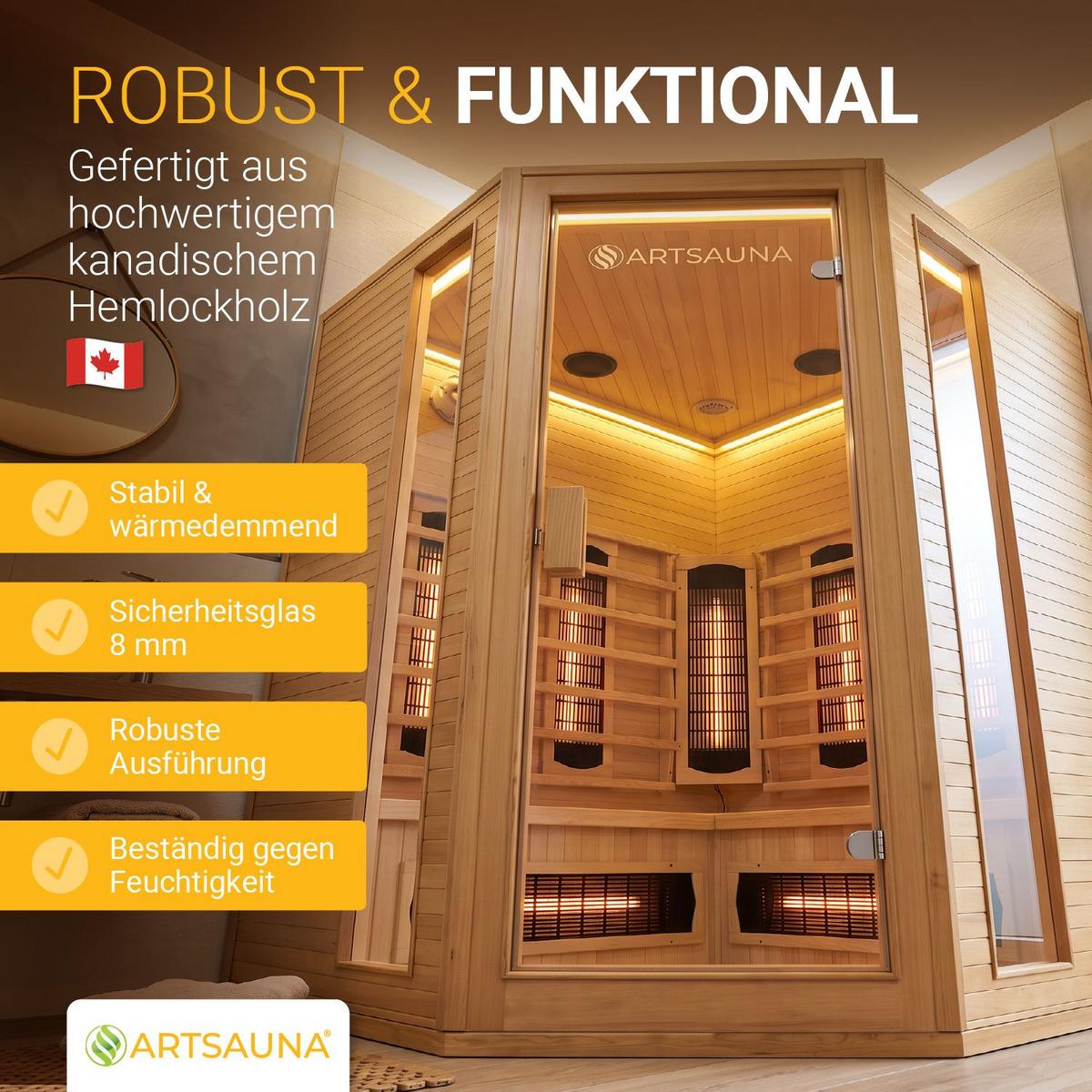 INFRAROTKABINE Nyborg E150V mit Vollspektrum-, Flächenstrahlern & Hemlockholz - Naturfarben, Holz (150/190/150cm) - Artsauna