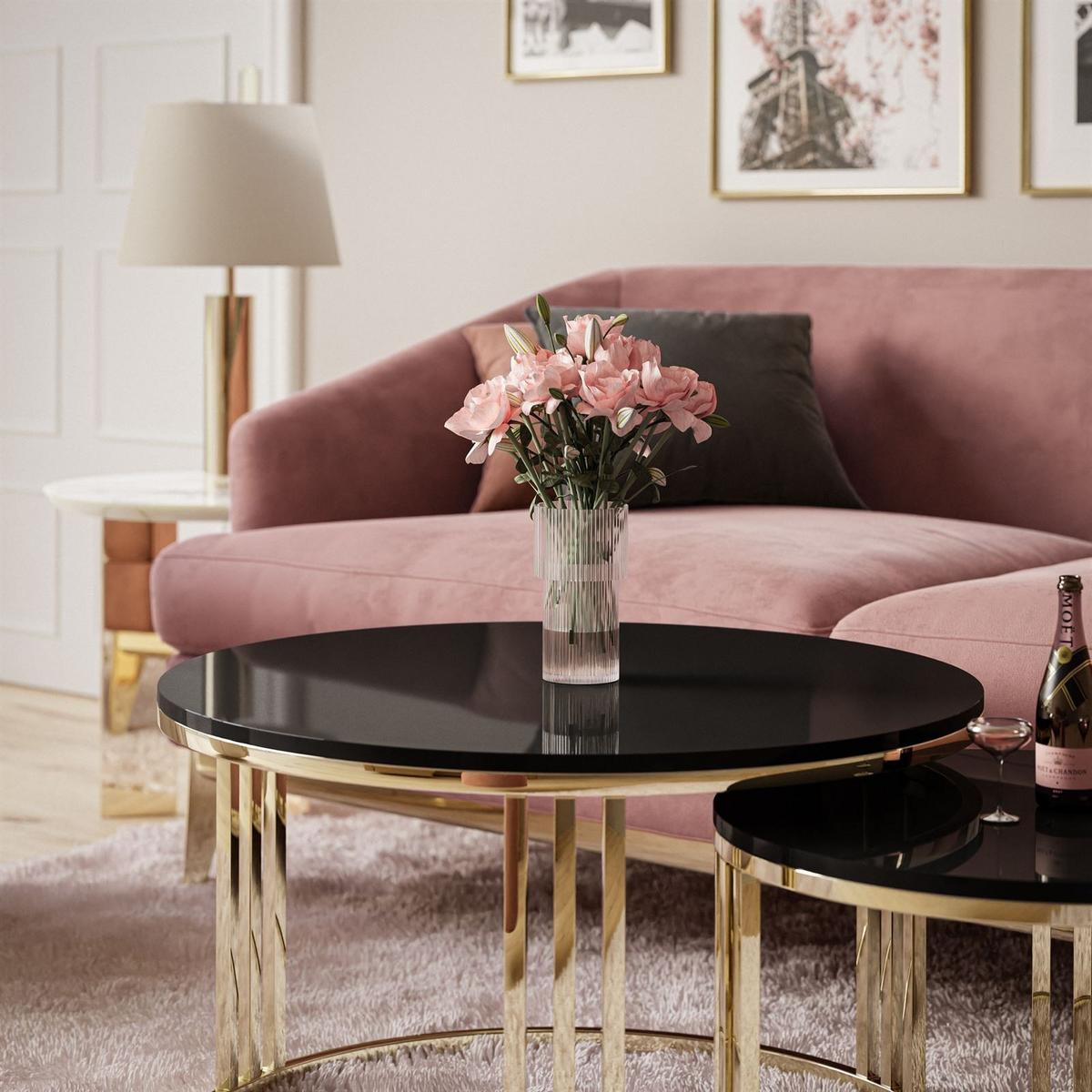 COUCHTISCH 2 in 1 LORI verchromt gold Hochglanz - Goldfarben/Schwarz, Holzwerkstoff (70/70/49cm) - Lookway