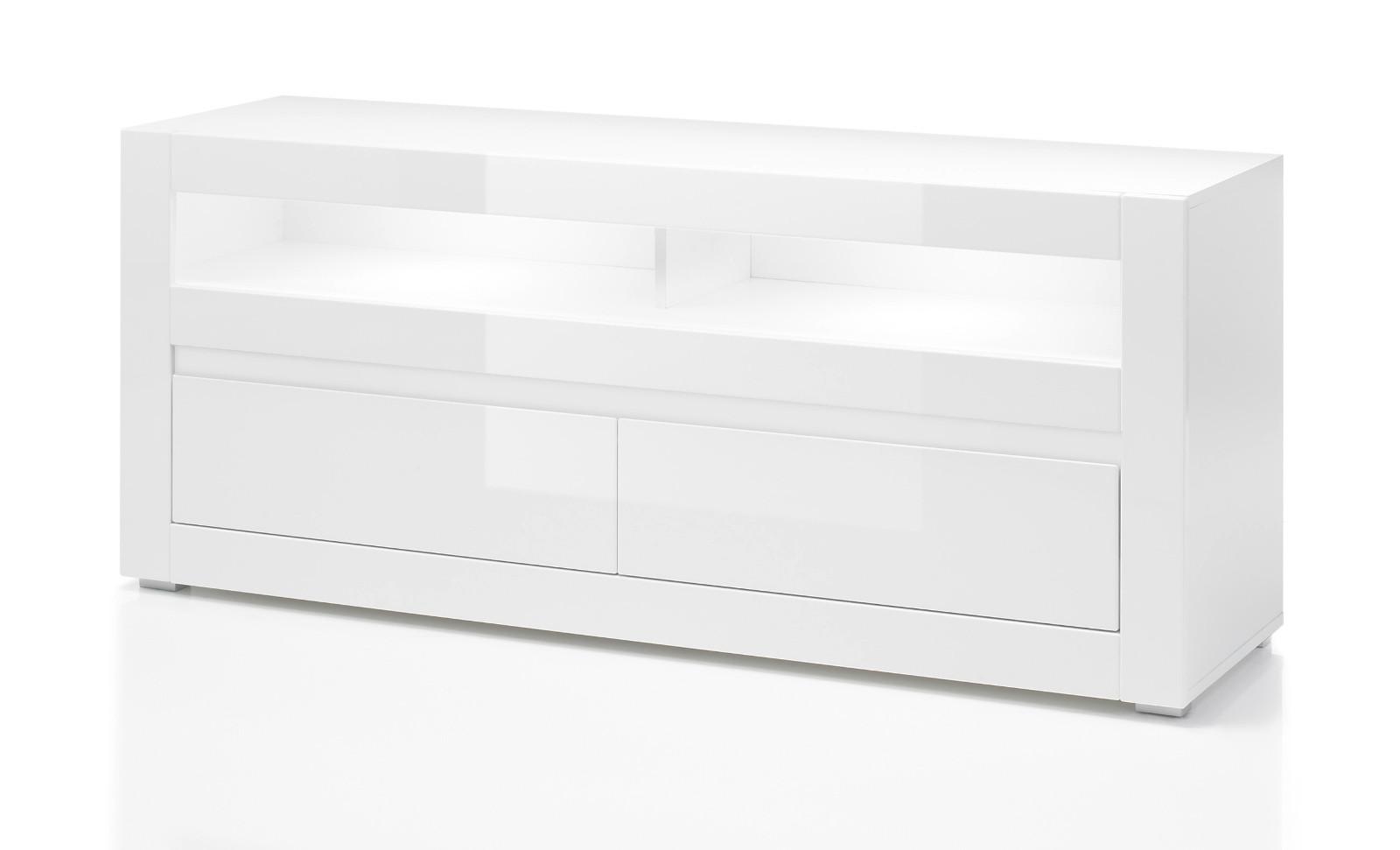 TV-LOWBOARD Hochglanz weiß Stone Design grau, TV-Unterteil Komforthöhe, 150 x 63 cm - Weiß Hochglanz, Holzwerkstoff (150/63/42cm) - Furn.Design