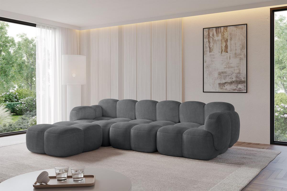 ECKSOFA modulares Sofa Links Miko-L2 302x205x75 Dunkelgrau Cord - Graphitfarben/Schwarz, Holzwerkstoff/Kunststoff (302/205cm) - ALTDECOR