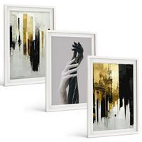 BILDER SET 3er Set - 40x60 cm Weißer Rahmen - Abstrakte handgemalte Muster - Weiß, Kunststoff (40/60cm) - TULUP