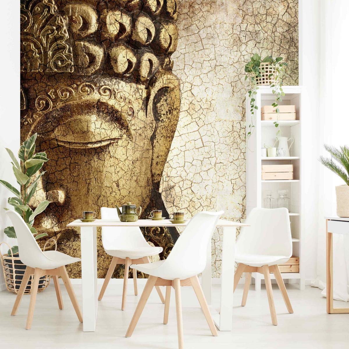 FOTOTAPETE Vintage Buddha 240/240 cm - Goldfarben, Papier (240/240cm) - Bilderwelten