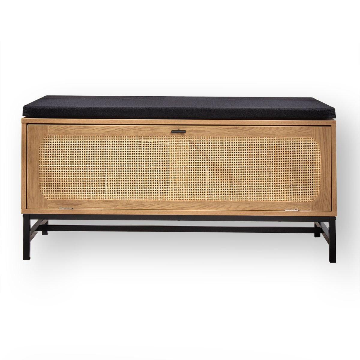 BANK mit Schuhablage und Rattanfront - L100 cm - Apfelbaumfarben, Holzwerkstoff (100/47/38cm) - Calicosy