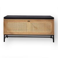 BANK mit Schuhablage und Rattanfront - L100 cm - Apfelbaumfarben, Holzwerkstoff (100/47/38cm) - Calicosy