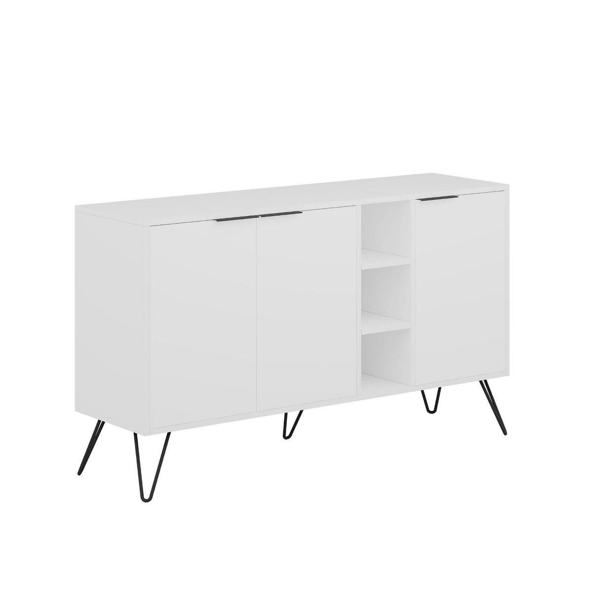 SIDEBOARD 3 Nischen und 3 Türen L142 cm - Clara - Weiß, Holzwerkstoff (35.6/83/15cm) - Calicosy