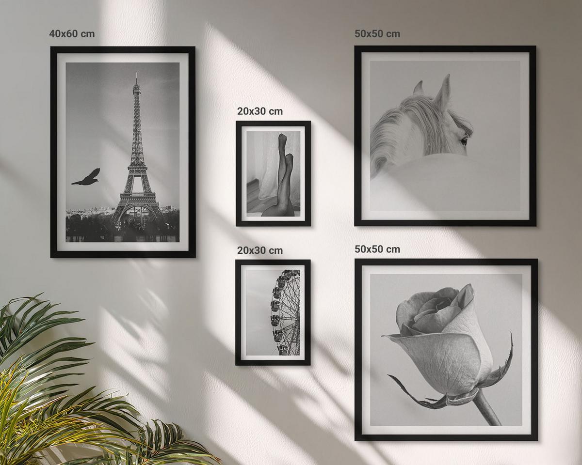 BILDER SET 5er Set - 50x50 cm & 20x30 cm & 40x60 cm Schwarzer Rahmen - Abstrakte warme Muster - Schwarz, Kunststoff (40/60cm) - TULUP