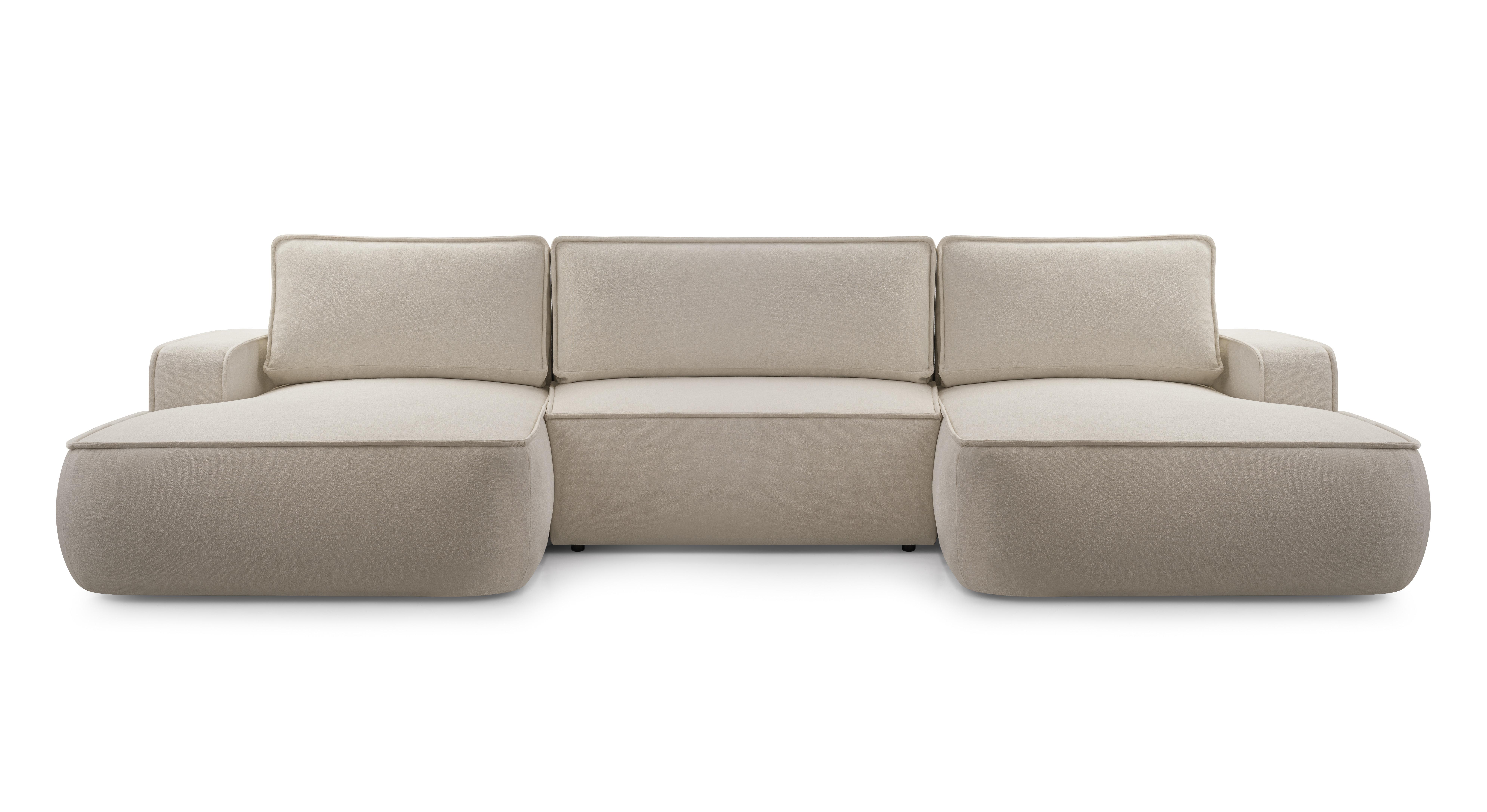 WOHNLANDSCHAFT SOLO Beige Boucle-Stoff mit Schlaffunktion - Beige, Holz (364/87/168cm) - MASSENO