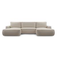 WOHNLANDSCHAFT SOLO Beige Boucle-Stoff mit Schlaffunktion - Beige, Holz (364/87/168cm) - MASSENO