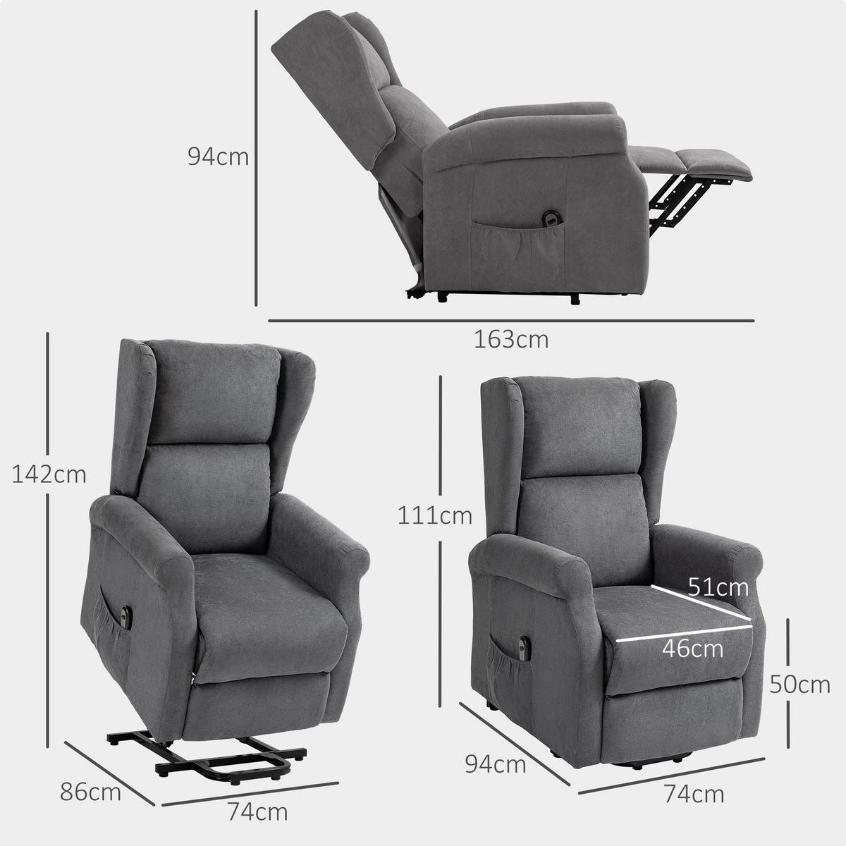 FERNSEHSESSEL mit Aufstehhilfe Leinen Dunkelgrau - Dunkelgrau/Schwarz, Textil/Metall (94/111/74cm) - HOMCOM