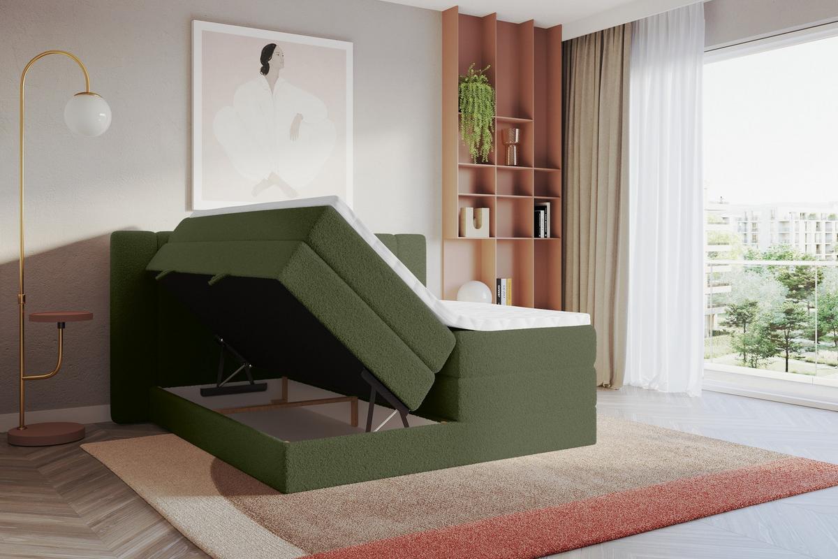 BOXSPRINGBETT mit Matratze H3/H4 - EVON KING - 180x200 cm Grün - Jadegrün, Holzwerkstoff (180/200cm) - ALTDECOR