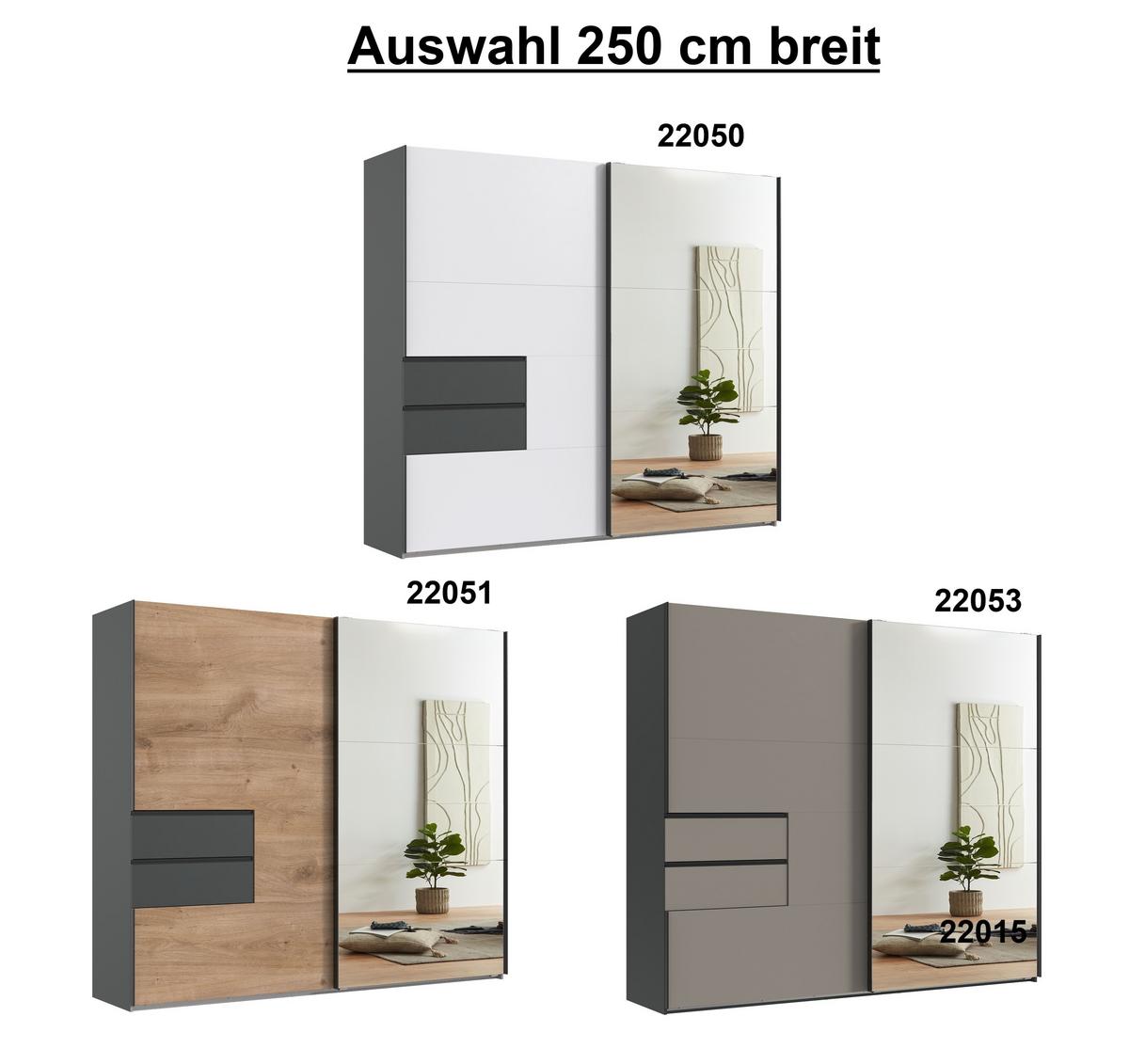 SCHWEBETÜRENSCHRANK 2-türig B250/H216/T65 cm, Korpus Grafit, Türen & Schubladen Sandgrau / Spiegel, Kleiderschrank inkl. Vollausstattung / 22053 - Sandfarben/Bordeaux, Holzwerkstoff/Metall (250/216/65cm) - luma-home
