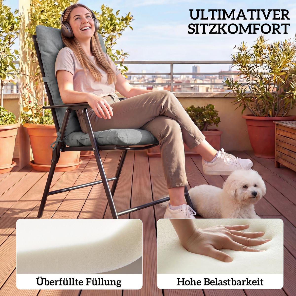 SITZKISSEN 2ER-SET Polyester PP-Baumwolle Hellgrau - Hellgrau, Textil (120/50/8cm) - Outsunny