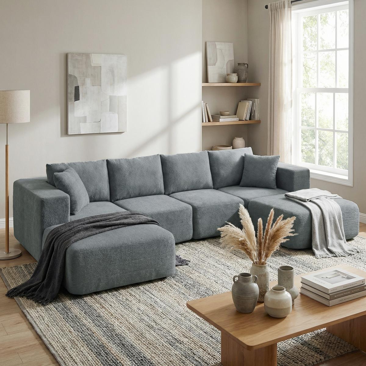 ECKSOFA U-Form 294/165/70 cm Dunkelgrau - Dunkelgrau, Textil (165/294cm) - HOMCOM