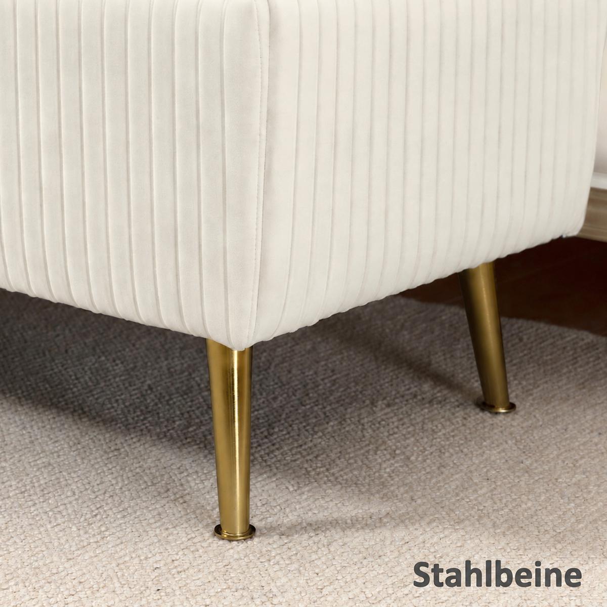 SITZTRUHE Mehrschichtholz Schaumstoff Samt Eisen Cremeweiß - Goldfarben/Creme, Textil/Metall (44.5/46/110cm) - HOMCOM
