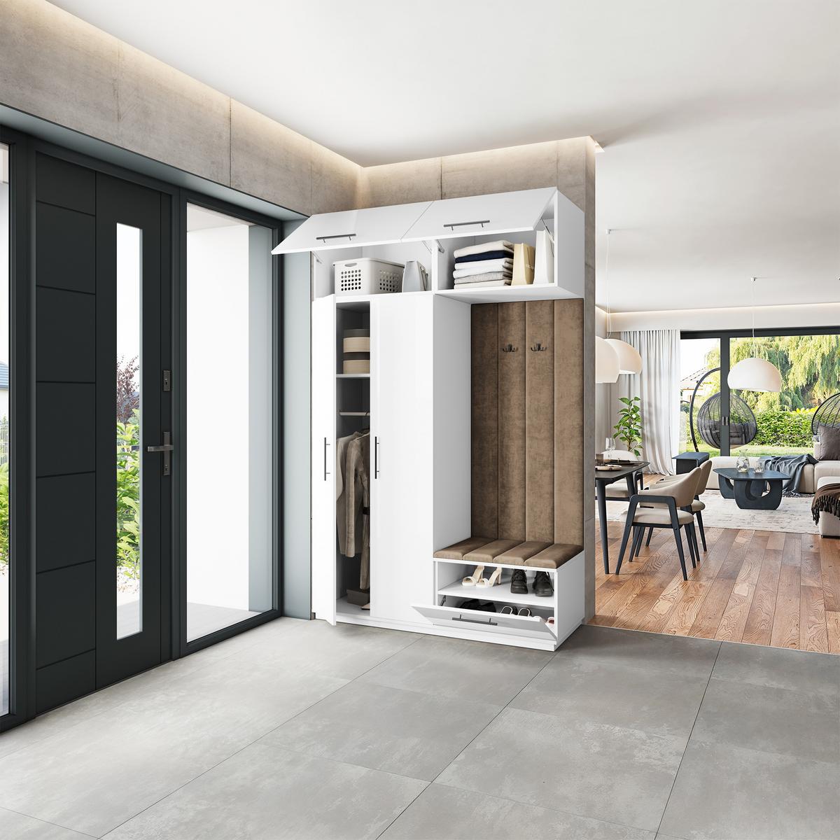GARDEROBENSCHRANK REMA 150/240/60 cm Modern Garderobe-Set Weiß - Weiß/Mokka, Holzwerkstoff (150/240/60cm) - MASSENO