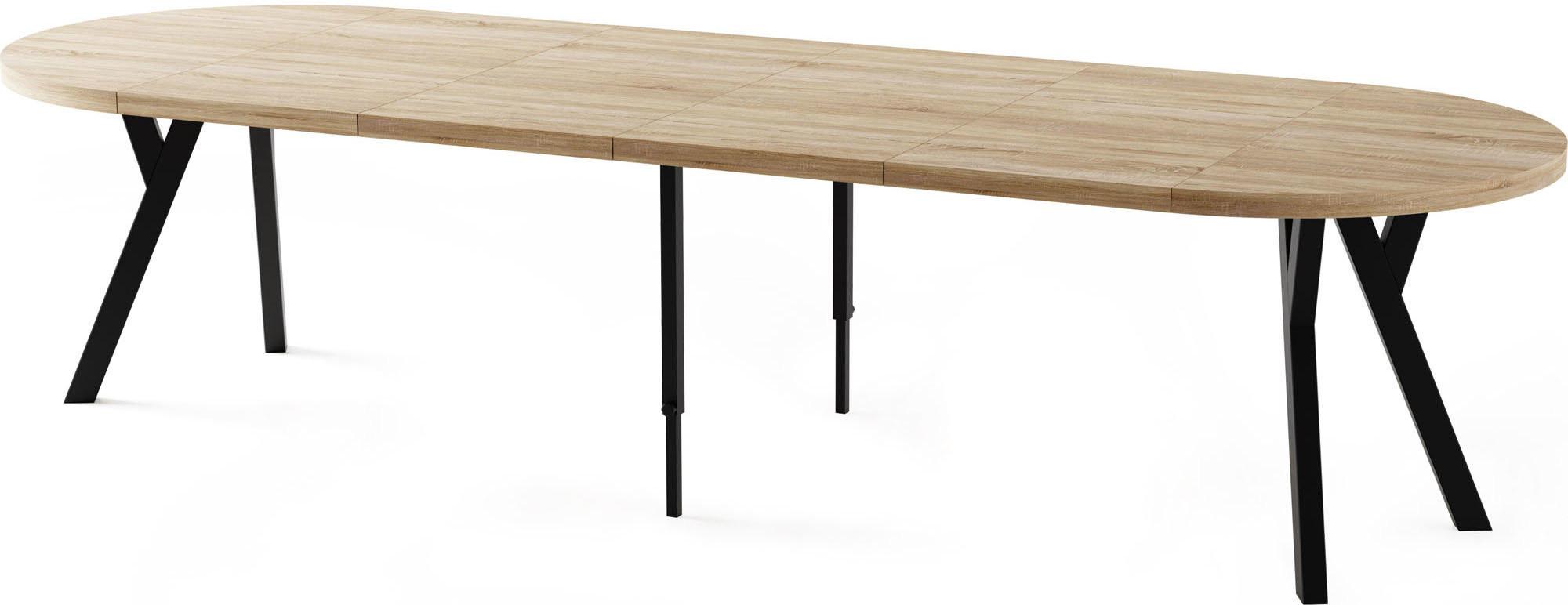 ESSTISCH Twixy XXL groß rund oval ausziehbar, Eiche Hell Braun 100-300/100/76 cm - Schwarz/Sonoma Eiche, Holz/Holzwerkstoff (100/300/76cm) - WFL GROUP