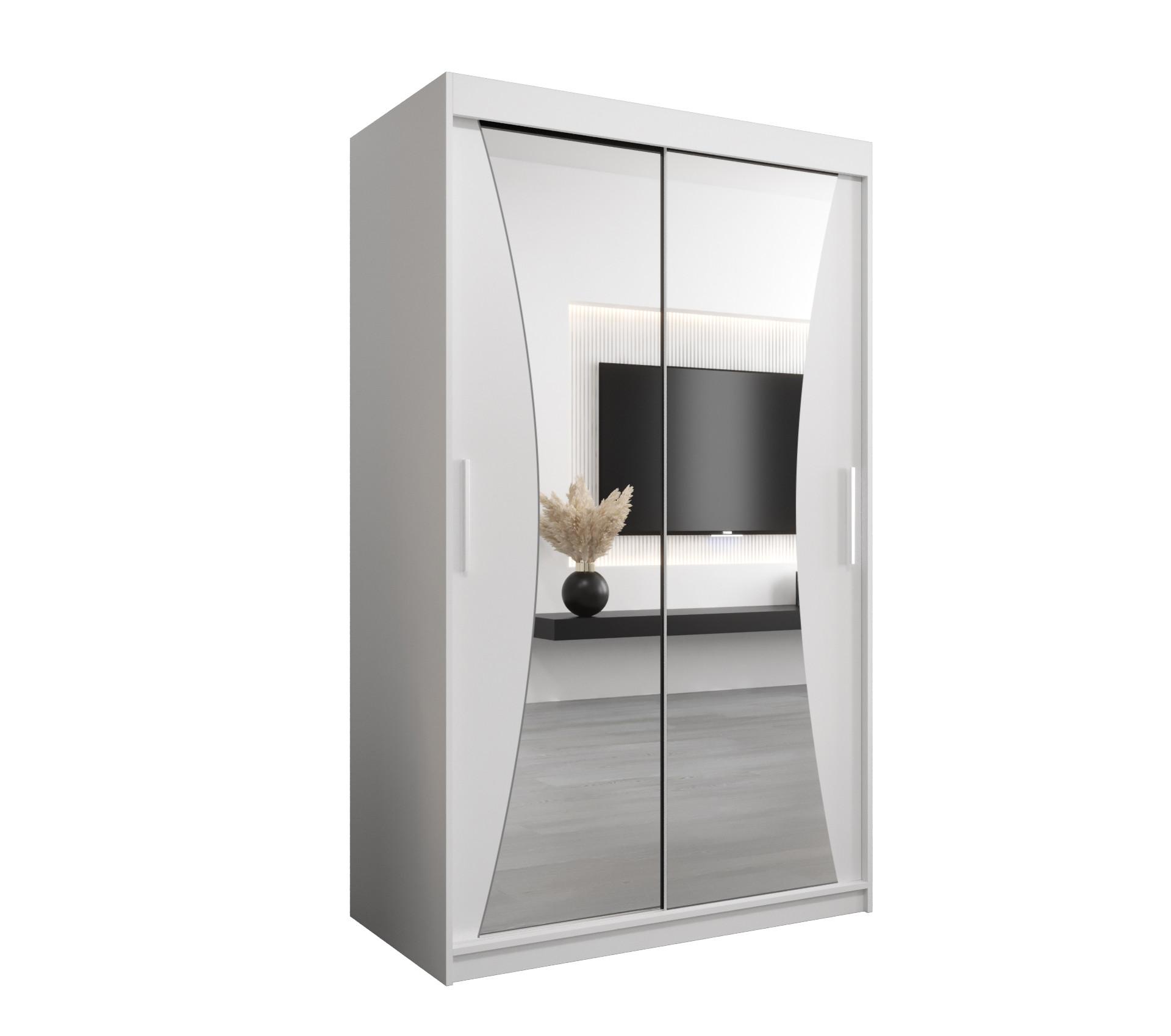 SCHWEBETÜRENSCHRANK 200/120/62 2-türig - Silberfarben/Weiß, Holz/Kunststoff (120/200/62cm) - MÖBEL KRYSPOL