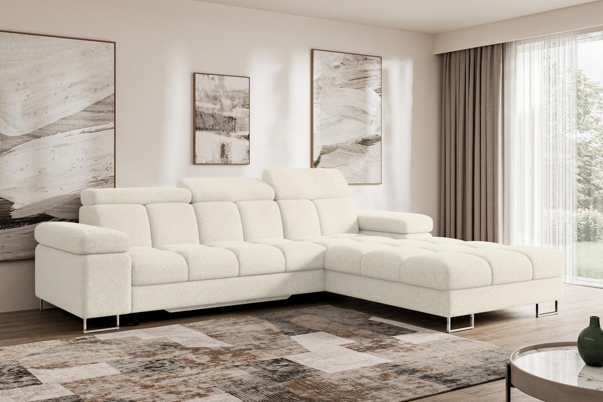 ECKSOFA mit Schlaffunktion Ottomane Rechts COMA L 271x203x79 Creme Tissu - Creme, Holzwerkstoff/Textil (203/271cm) - ALTDECOR
