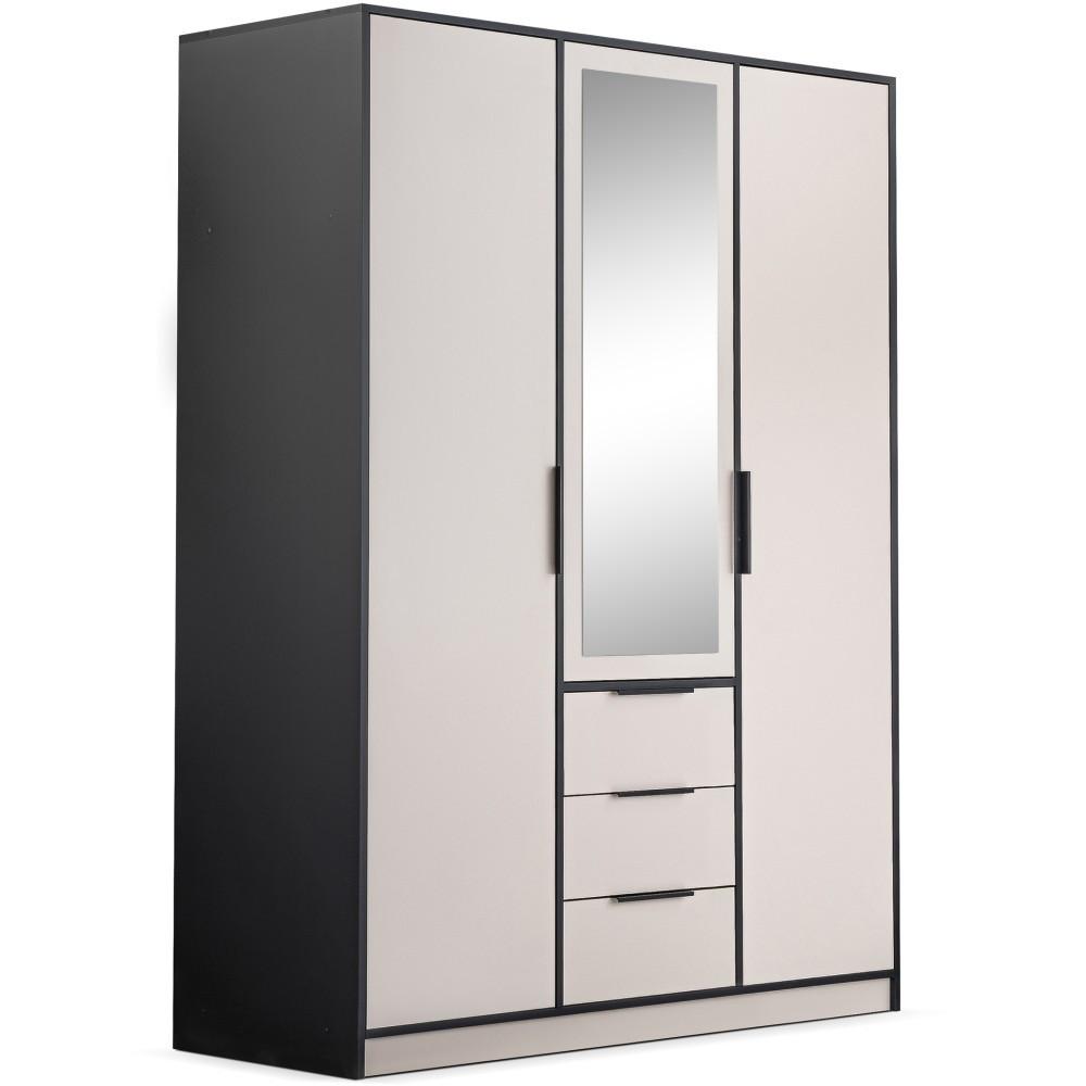 DREHTÜRENSCHRANK Livo mit 3 Türen und 3 Schubladen, kaschmir+schwarz, 150 cm - Kaschmir/Schwarz, Holzwerkstoff (150/200/57cm) - Beautysofa
