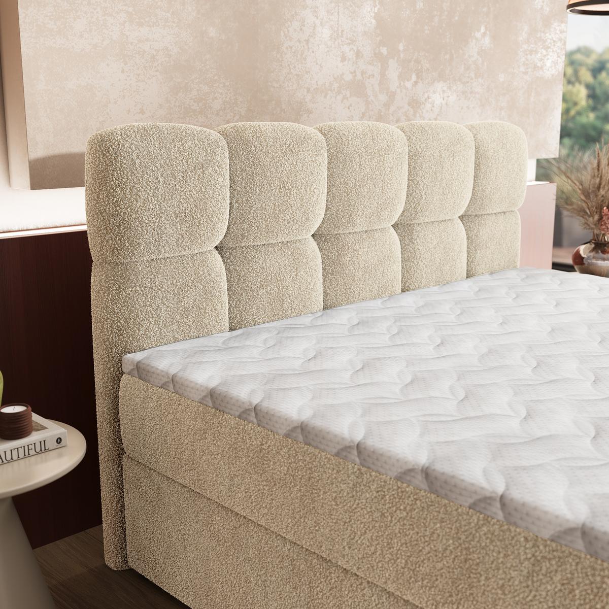 BOXBETT MERU 140x200 cm mit Matratze und Topper - Creme - Creme, Holz (140/200cm) - MASSENO